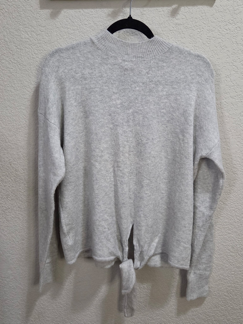 LOFT Light Gray Crewneck Tie-Front Sweater